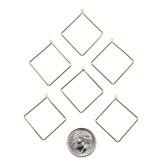 6 Brass Pendants - Rhombus - 18k Gold Plated with dime