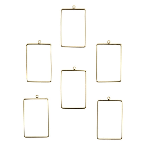 6 Brass Pendants - Rectangle - 18k Gold Plated 