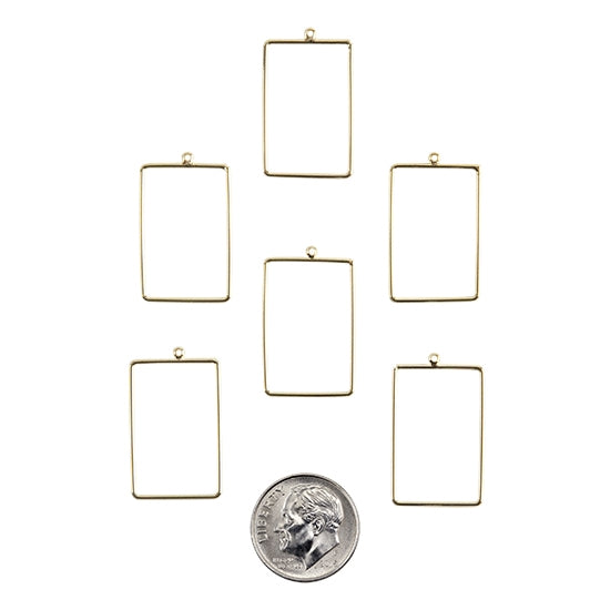 6 Brass Pendants - Rectangle - 18k Gold Plated  with dime