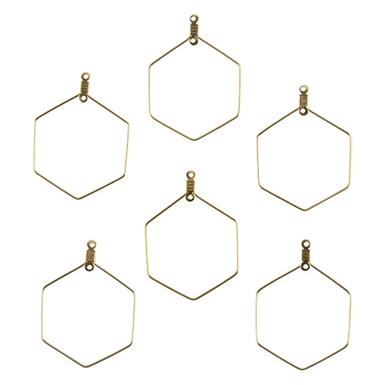 Stainless Steel Wire Hoop Pendants - Hexagon - Pkg/6