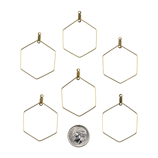 Stainless Steel Wire Hoop Pendants - Hexagon - Pkg/6 with dime