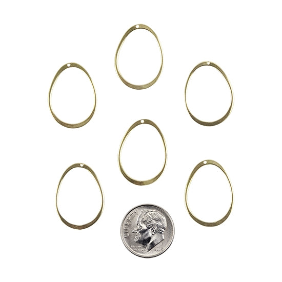 6 Brass Pendants - Organic Oval  with dime