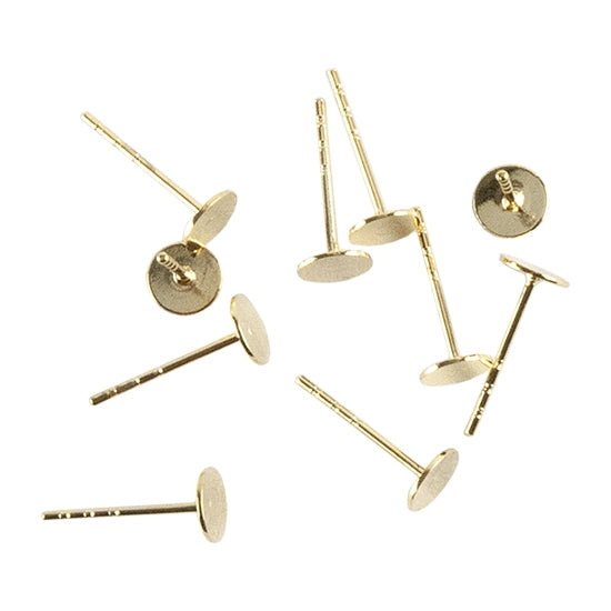 10 Brass Stud Earring Findings - Flat Round