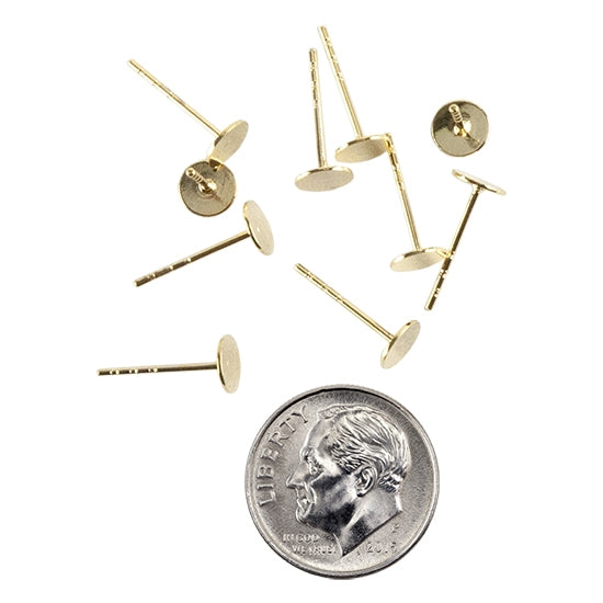 10 Brass Stud Earring Findings - Flat Round with dime