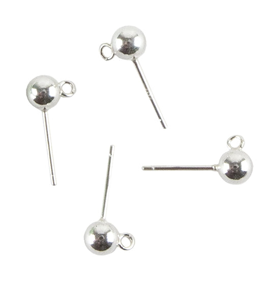 four Sterling Silver Ear Stud Finding - Ball with Loop