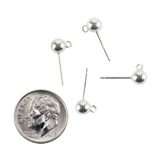 Sterling Silver Ear Stud Finding - Ball with Loop group of four with dime