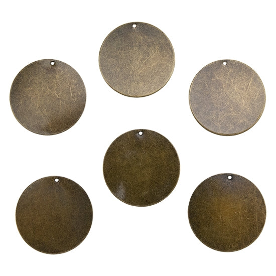 6 Brass Round Stamping Blank Pendant - Antique Bronze