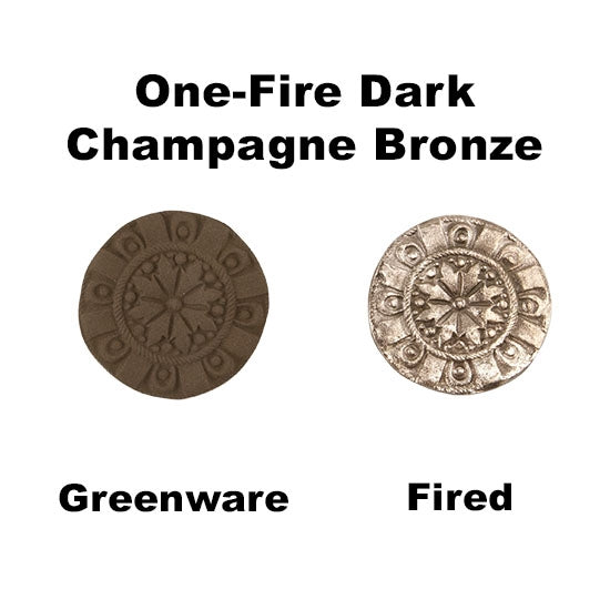 Hadar's Clay™ - One-Fire Dark Champagne Bronze greenware vs fired samples