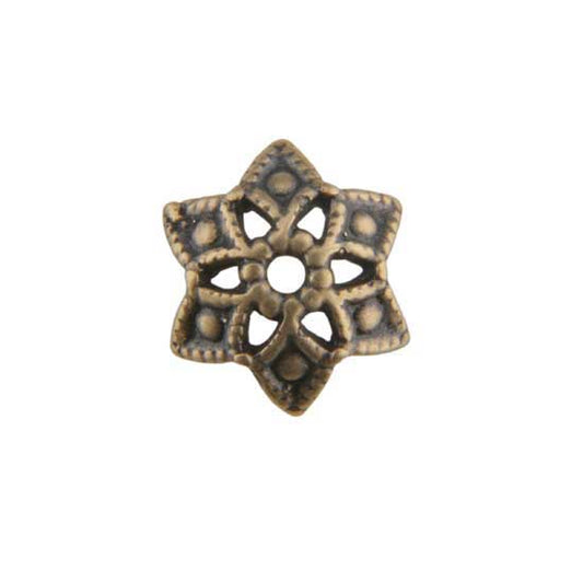 Bronze Plate Bead Cap - Snowflake 8.5mm Pkg/2