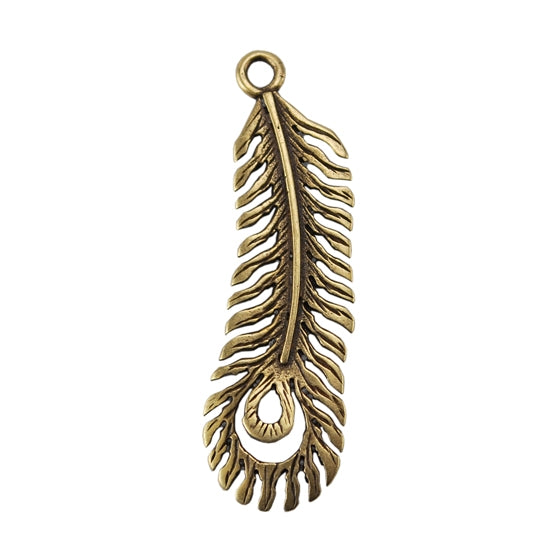 Bronze Plate Charm - Peacock Feather Large 31mm x 10mm Pkg/1