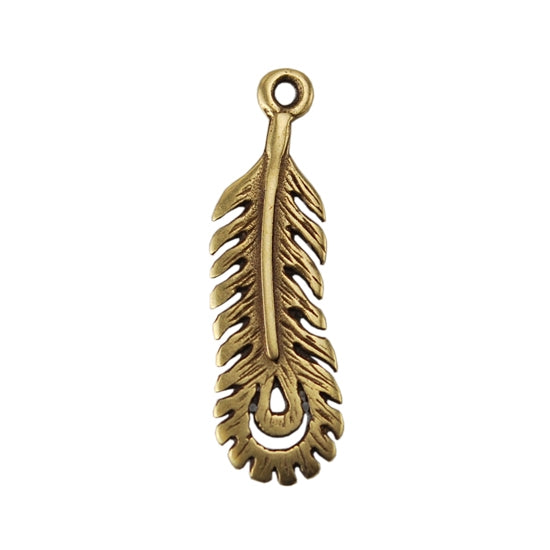 Bronze Plate Charm - Peacock Feather Medium 19mm x 2mm Pkg/1