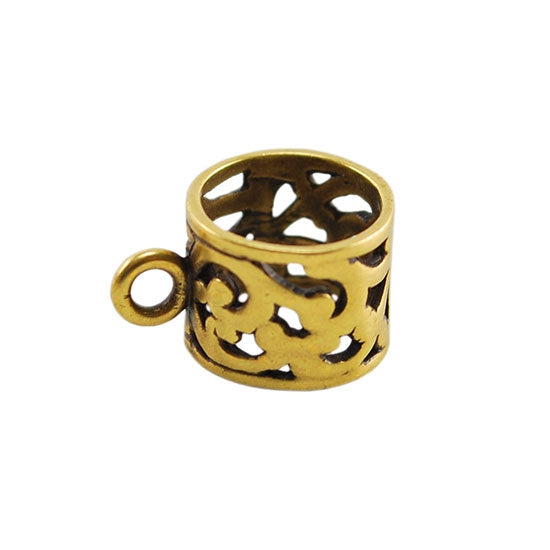 Bronze Plate Tube Bail with Ring - Filigree 9mm x 15.5mm Pkg/1