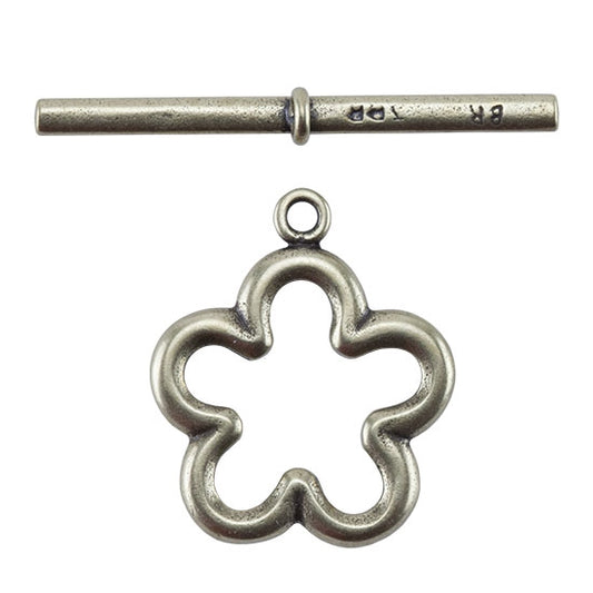 Bronze Plate Toggle Clasp - Flower 22mm x 33mm - 1 Set