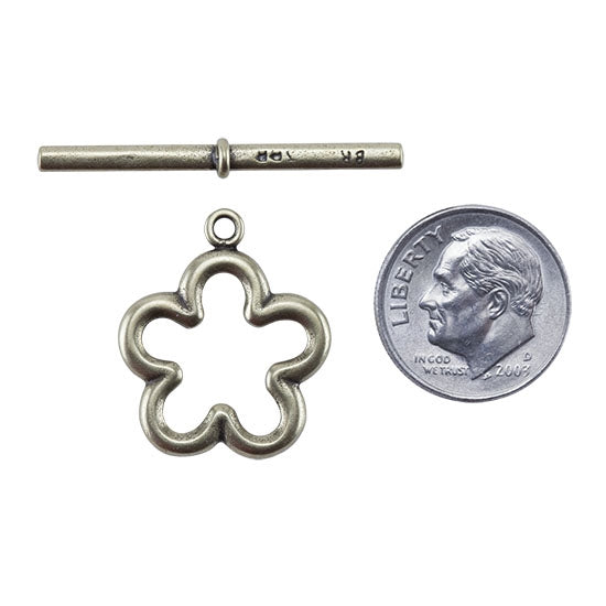 Bronze Plate Toggle Clasp - Flower 22mm x 33mm - 1 Set