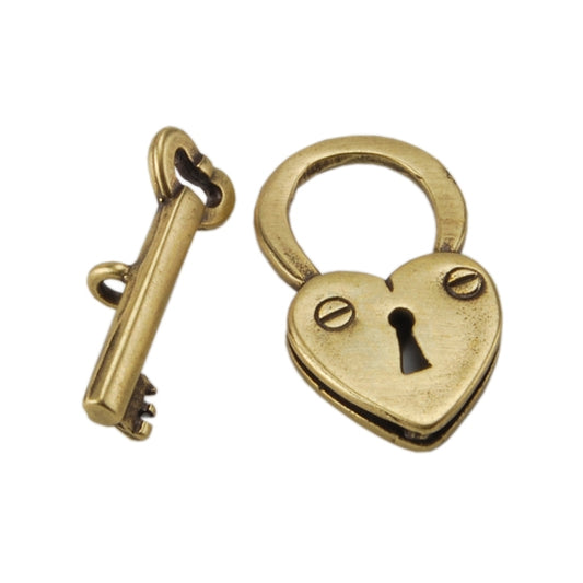 Bronze Plate Toggle Clasp - Lock & Key 17mm x 15mm - 1 Set