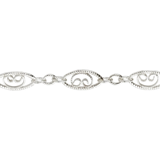 Sterling Silver Chain - Oval Filigree Chain - By the Foot