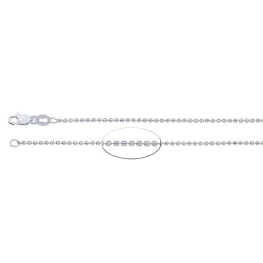 Sterling Silver Chain - 1.3mm Diamond-Cut Cylinder Bead with Lobster Clasp - 16 inch - Pkg/1