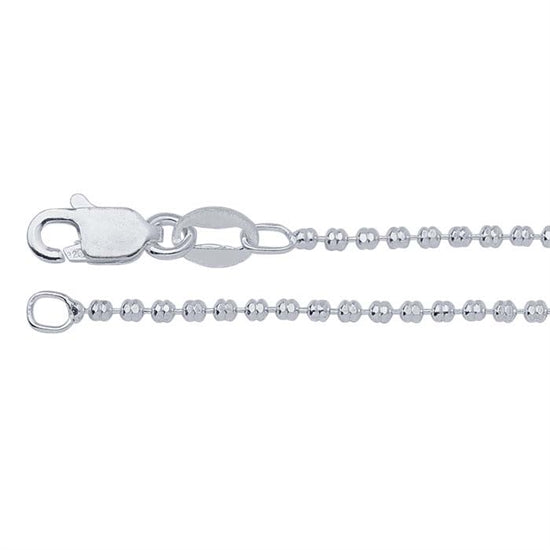 Sterling Silver Chain - 1.3mm Diamond-Cut Cylinder Bead with Lobster Clasp - 16 inch - Pkg/1