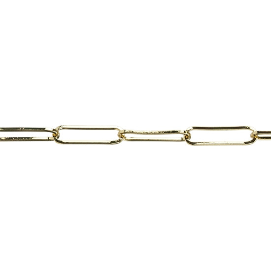 Brass Flat Elongated Oval Chain - Real 18K Gold Plated