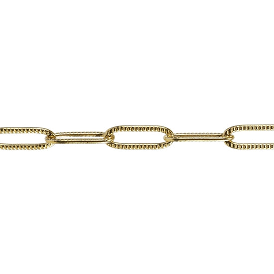 Stainless Steel Flat Elongated Textured Oval Chain - Real 18K Gold Plated - By the Foot