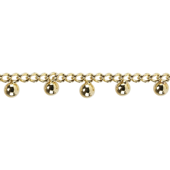 Brass Curb Chains with Brass Ball Beads - Real 18K Gold Plated