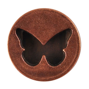 Antique Copper Plate Flat Leather Slider - Butterfly Circle 10mm