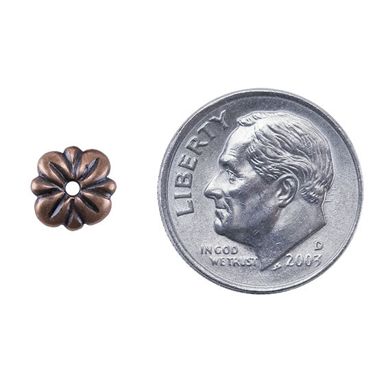 Copper Plate Bead Cap - Carved Flower 7mm Pkg/2