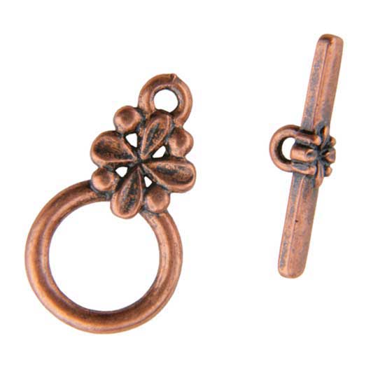 Copper Plate Toggle Clasp - Circle Flower - 1 Set