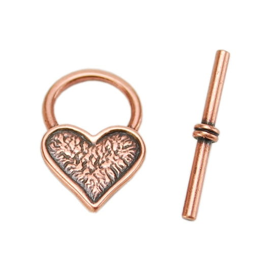 Copper Plate Toggle Clasp - Mini Heart - 1 Set