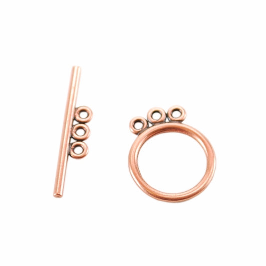 Copper Plate Toggle Clasp - 3 Strand Circle - 1 Set