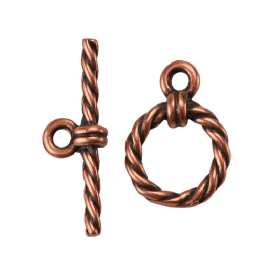 Copper Plate Mini Toggle Clasp - Roped Circle - 1 Set