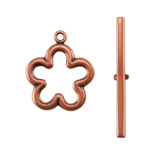 Copper Plate Toggle Clasp - Flower - 1 Set