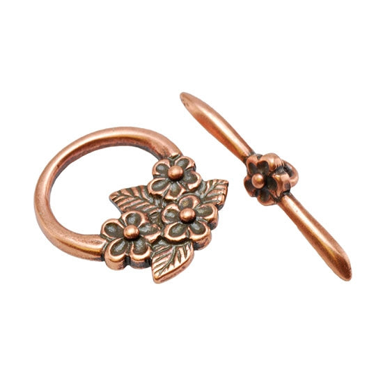 Copper Plate Mini Toggle Clasp - Floral Bouquet - 1 Set