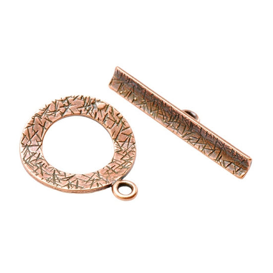 Copper Plate Mini Toggle Clasp - Textured Ring - 1 Set