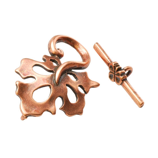 Copper Plate Mini Toggle Clasp - Oak Leaf - 1 Set