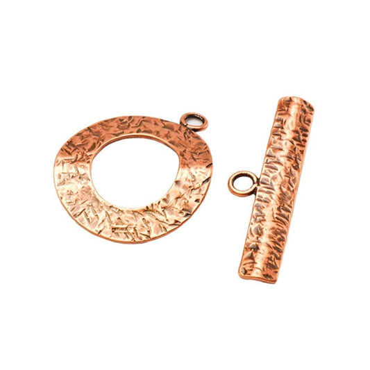 Copper Plate Mini Toggle Clasp - Textured Ring - 1 Set