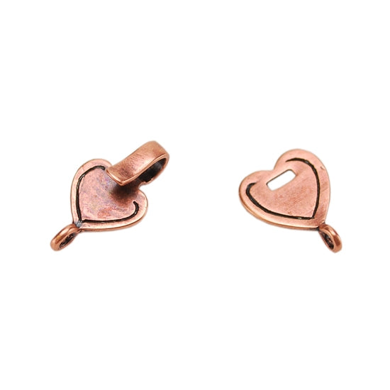 Copper Plate Hook & Eye Clasp - Mini Flat Heart - 1 Set