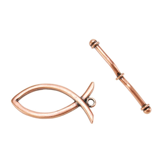 Copper Plate Hook & Eye Clasp - Wire Fish - 1 Set