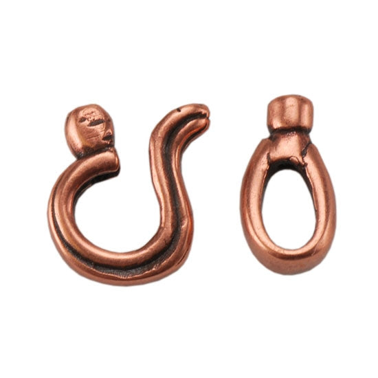 Copper Plate Hook & Eye Clasp - Crimp End - 1 Set