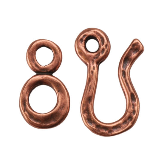 Copper Plate Hook & Eye Clasp - Hammered and Peened Hand Made Look - 1 Set