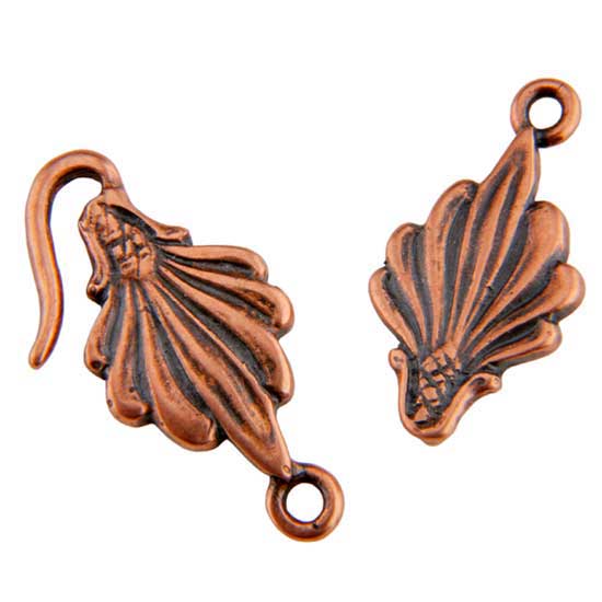 Copper Plate Hook & Eye Clasp - Leaf - 1 Set