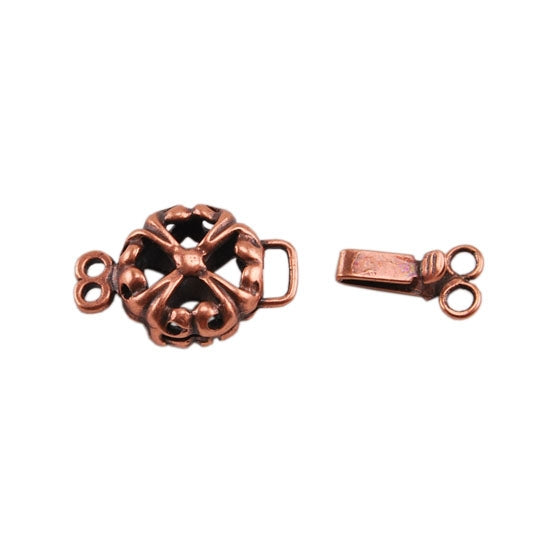 Copper Plate Double Strand Clasp - Puffed Fleur Pkg/1