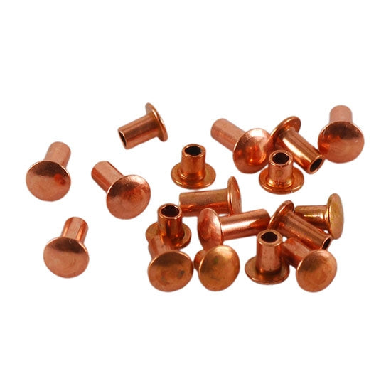 pile of Crafted Findings - Copper Plate Miniature Rivet - 1/16" Assorted Short Shaft Lengths