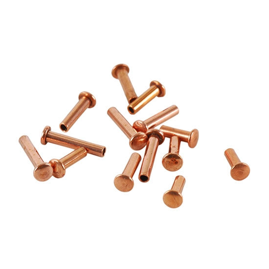 pile of Crafted Findings - Copper Plate Miniature Rivet - 1/16" Assorted Medium Shaft Lengths