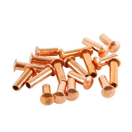 pile of Crafted Findings - Copper Plate Miniature Rivets - 3/32" Assorted Shaft Lengths