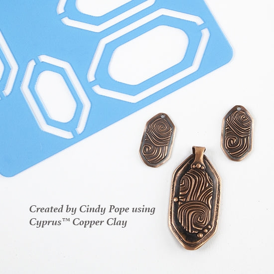 Cindy Pope Template - Rounded Hex Tag samples in cyprus copper clay