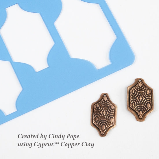 Cindy Pope Template - Draped Arch sample earrings in Cyprus copper clay