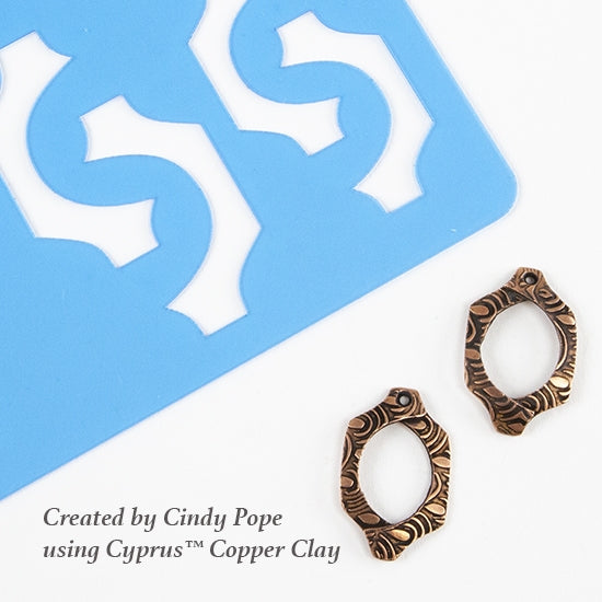 Cindy Pope Template - Draped Arch sample earrings in cyprus copper clay