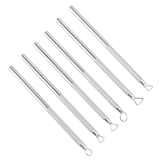 Ribbon Sculpting Carving Tools - Set of 6 Set of 6 Ribbon Sculpting carving tools. They are comfortable to hold and cut through  metal clay and polymer clay like butter. Set of 6 comes with a variety of shapes to create different designs.