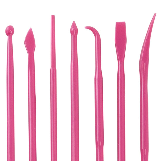 pink plastic Double Ended Sculpting Carving Tools - Set of 14 These double ended sculpting carving tools give you more options to shape your clay pieces into the masterpiece you envision. An assortment of heads to create any de